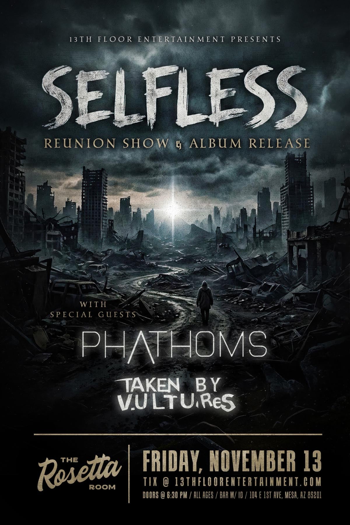 SELFLESS Reunion Show & Album Release — Friday, November 13 at The Rosetta Room, Mesa AZ. With Phathoms and Taken By Vultures.